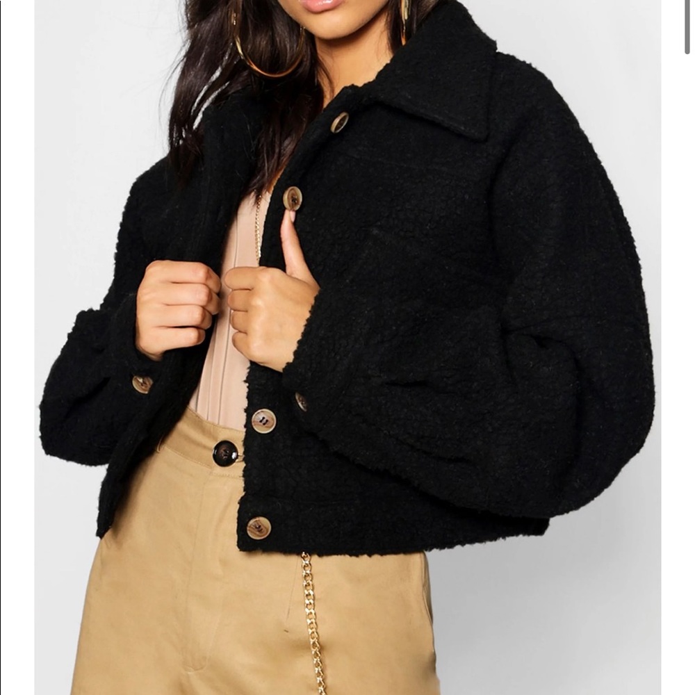 Stone Boohoo Borg Trucker Jacket